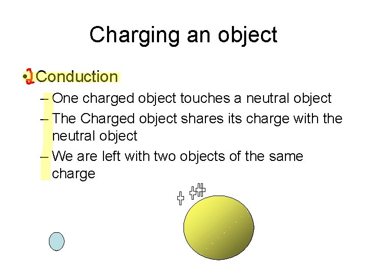 Charging an object • Conduction – One charged object touches a neutral object –