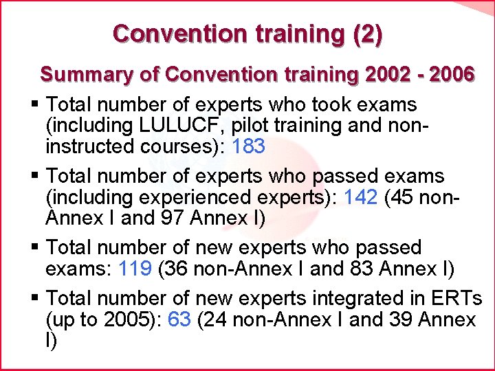 Convention training (2) Summary of Convention training 2002 - 2006 § Total number of