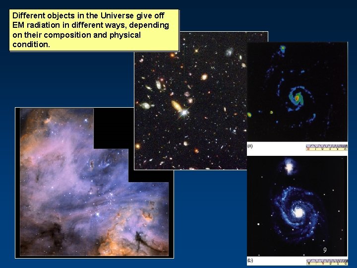 Different objects in the Universe give off EM radiation in different ways, depending on Different objects in the Universe give off EM radiation in different ways, depending on