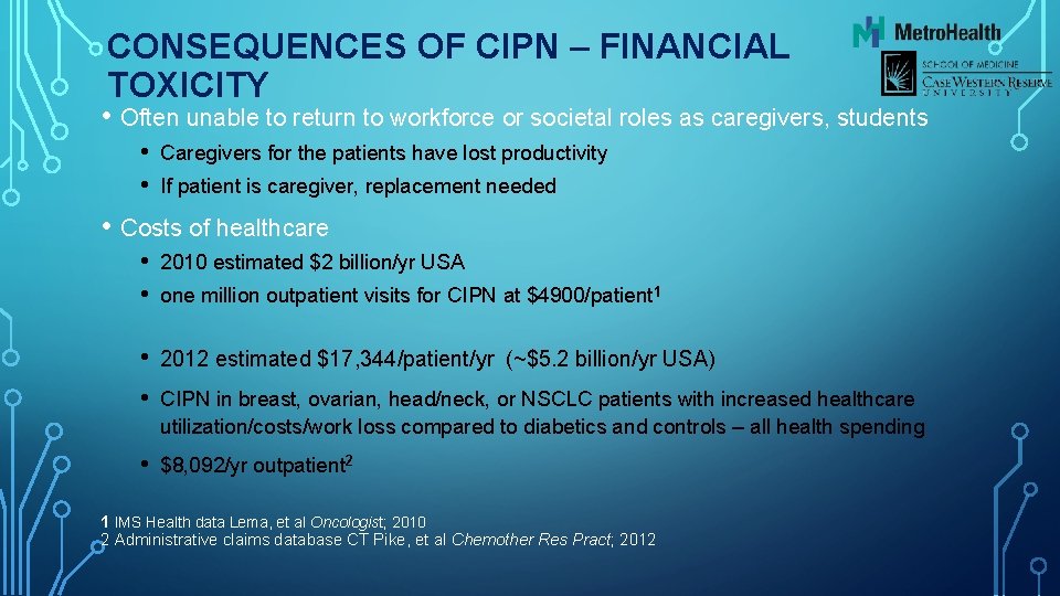 CONSEQUENCES OF CIPN – FINANCIAL TOXICITY • Often unable to return to workforce or