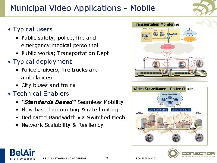 Municipal Video Applications - Mobile Transportation Monitoring • Typical users § Public safety; police,