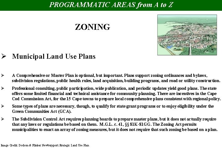 PROGRAMMATIC AREAS from A to Z ZONING Ø Municipal Land Use Plans Ø A