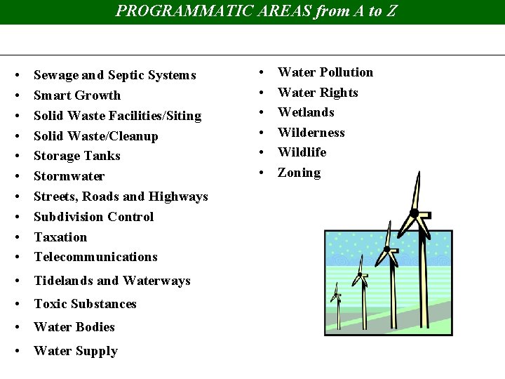 PROGRAMMATIC AREAS from A to Z • • • Sewage and Septic Systems Smart