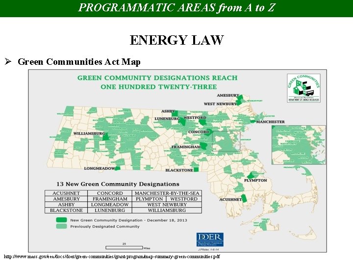 PROGRAMMATIC AREAS from A to Z ENERGY LAW Ø Green Communities Act Map http: