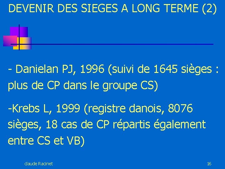 DEVENIR DES SIEGES A LONG TERME (2) - Danielan PJ, 1996 (suivi de 1645