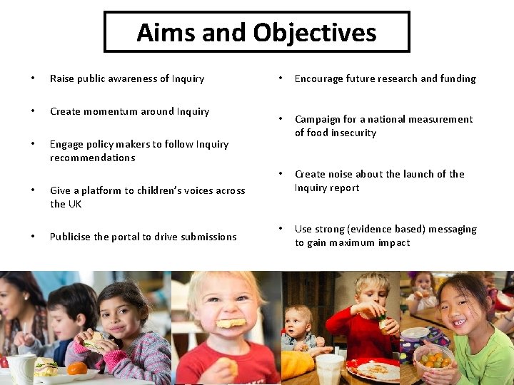 Aims and Objectives • Raise public awareness of Inquiry • Create momentum around Inquiry