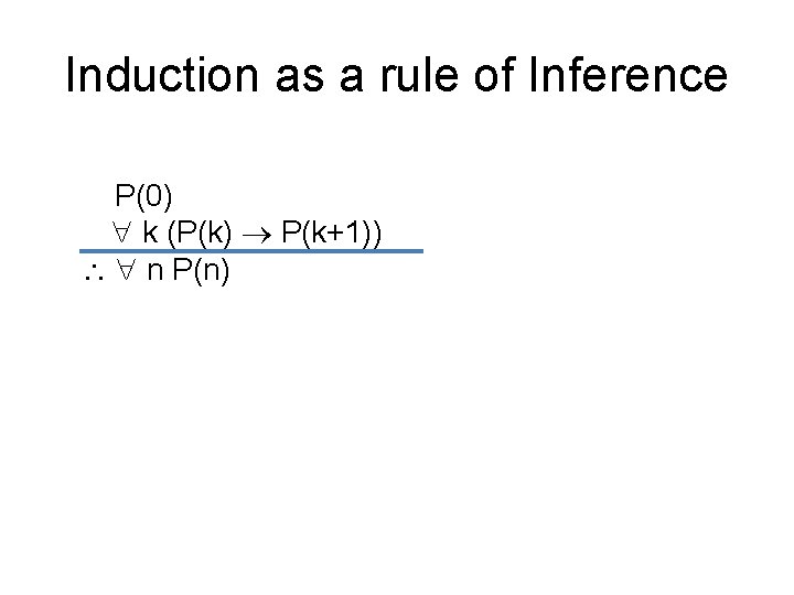 Induction as a rule of Inference P(0) k (P(k) P(k+1)) n P(n) 