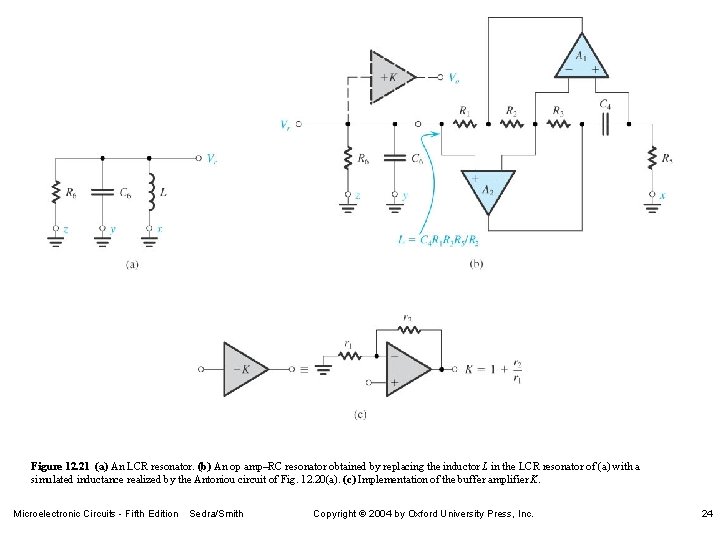 Figure 12. 21 (a) An LCR resonator. (b) An op amp–RC resonator obtained by