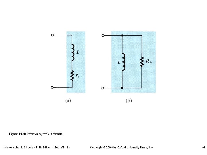 Figure 12. 40 Inductor equivalent circuits. Microelectronic Circuits - Fifth Edition Sedra/Smith Copyright 2004