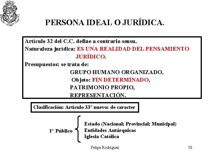 PERSONA IDEAL O JURÍDICA. Artículo 32 del C. C. define a contrario sensu. Naturaleza