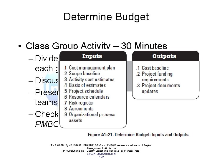 Determine Budget • Class Group Activity – 30 Minutes – Divide Class into 3