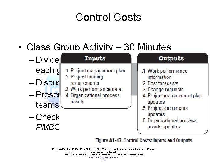 Control Costs • Class Group Activity – 30 Minutes – Divide Class into 3