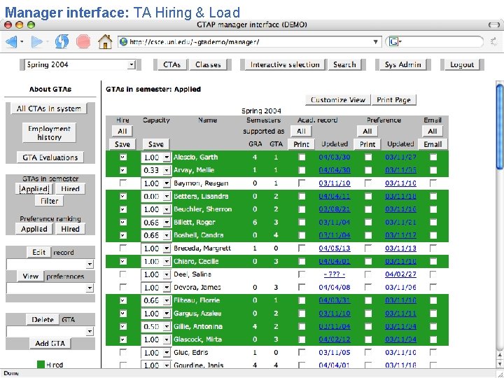 Manager interface: TA Hiring & Load Constraint Systems Laboratory CSP Modeling Examples Manager interface: TA Hiring & Load Constraint Systems Laboratory CSP Modeling Examples