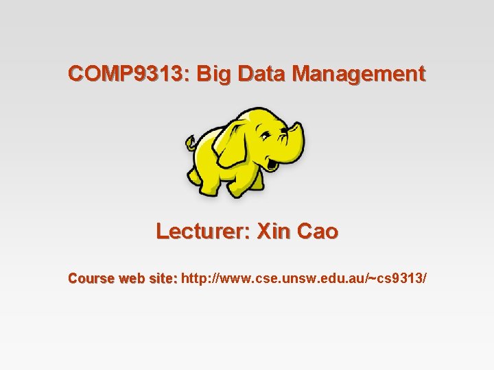 COMP 9313: Big Data Management Lecturer: Xin Cao Course web site: http: //www. cse.