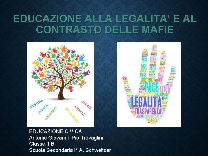 EDUCAZIONE ALLA LEGALITA’ E AL CONTRASTO DELLE MAFIE EDUCAZIONE CIVICA Antonio Giovanni Pio Travaglini