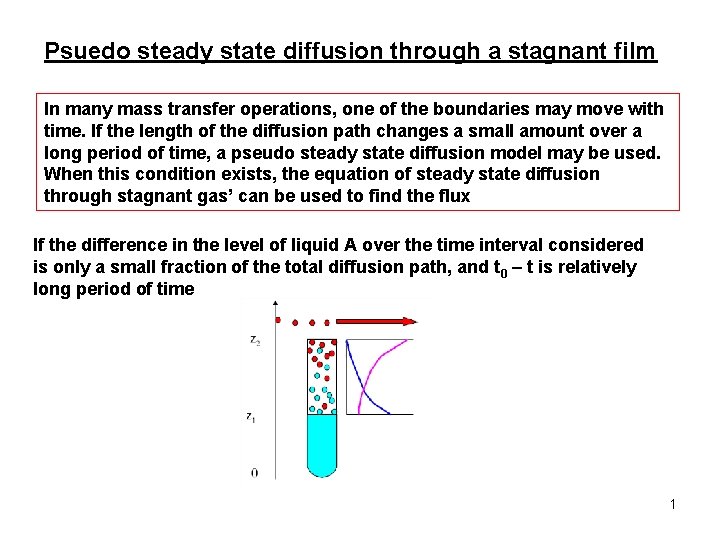 Psuedo steady state diffusion through a stagnant film In many mass transfer operations, one