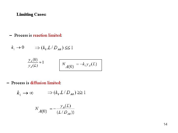 Limiting Cases: – Process is reaction limited: – Process is diffusion limited: 14 