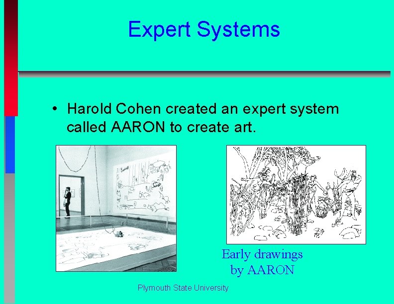 Expert Systems • Harold Cohen created an expert system called AARON to create art.