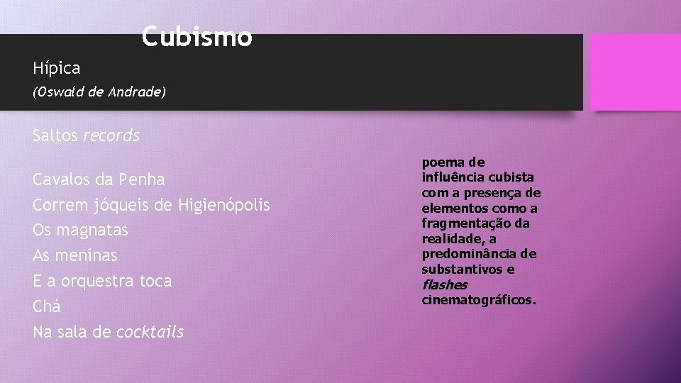 Cubismo Hípica (Oswald de Andrade) Saltos records Cavalos da Penha Correm jóqueis de Higienópolis