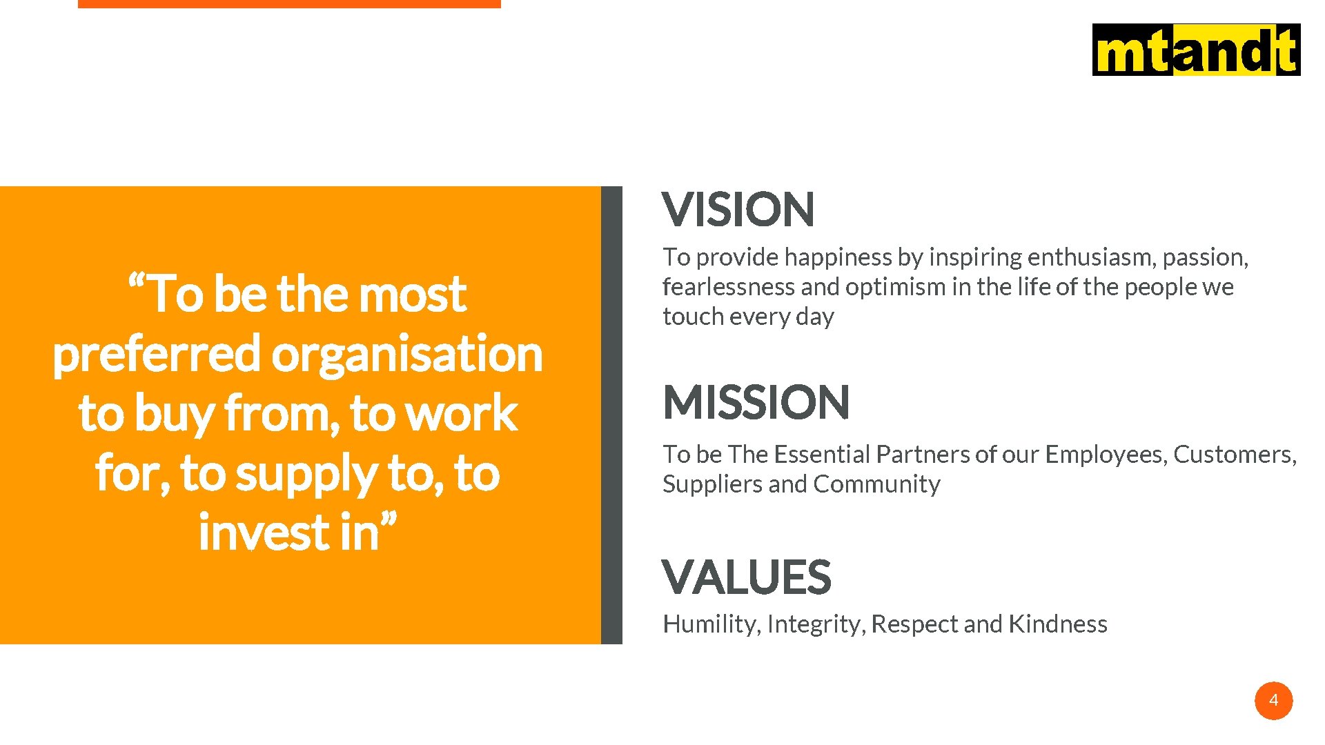 VISION “To be the most preferred organisation to buy from, to work for, to