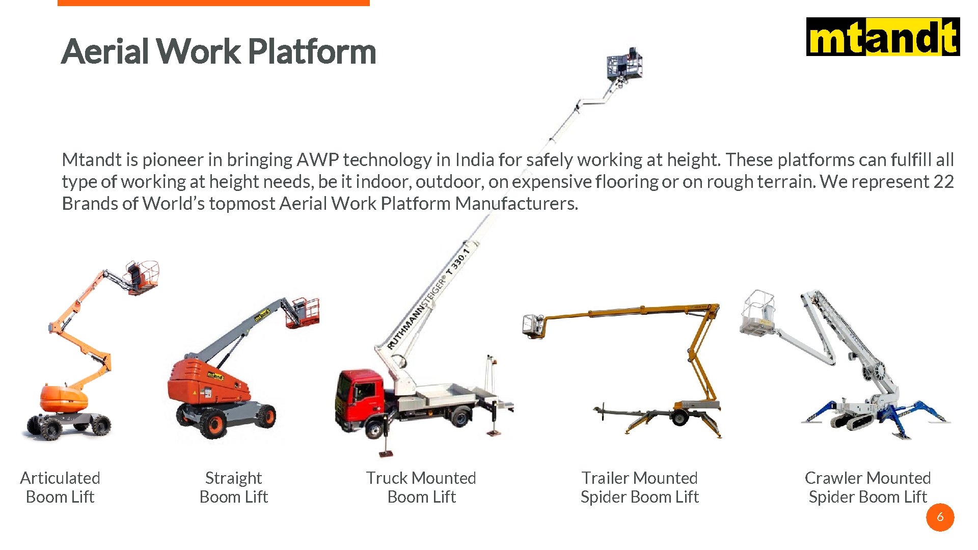 Aerial Work Platform Mtandt is pioneer in bringing AWP technology in India for safely