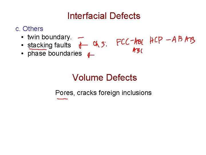 Interfacial Defects c. Others • twin boundary. • stacking faults • phase boundaries Volume