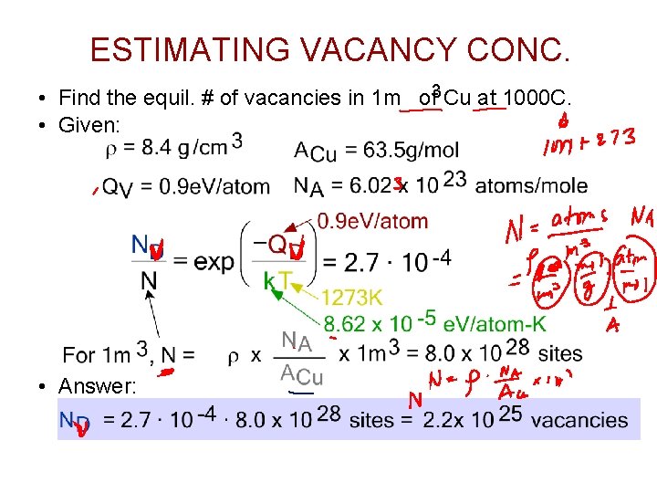 ESTIMATING VACANCY CONC. • Find the equil. # of vacancies in 1 m of