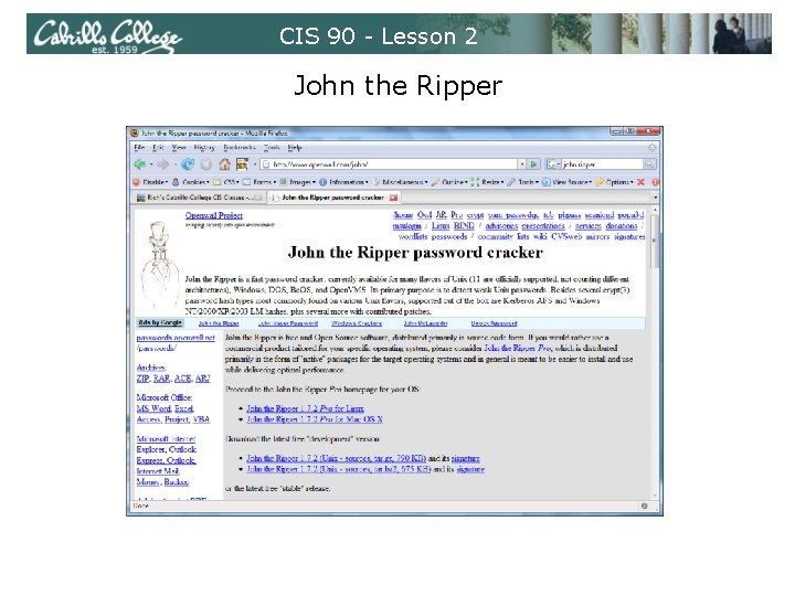 CIS 90 - Lesson 2 John the Ripper 