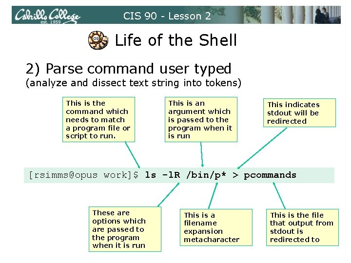 CIS 90 - Lesson 2 OS Life of the Shell 2) Parse command user