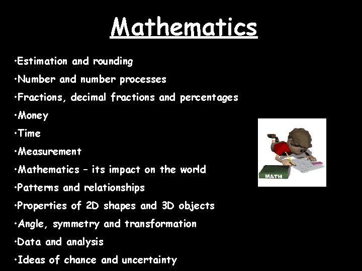 Mathematics • Estimation and rounding • Number and number processes • Fractions, decimal fractions
