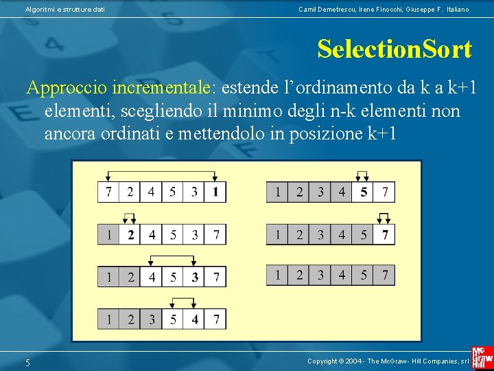 Algoritmi e strutture dati Camil Demetrescu, Irene Finocchi, Giuseppe F. Italiano Selection. Sort Approccio