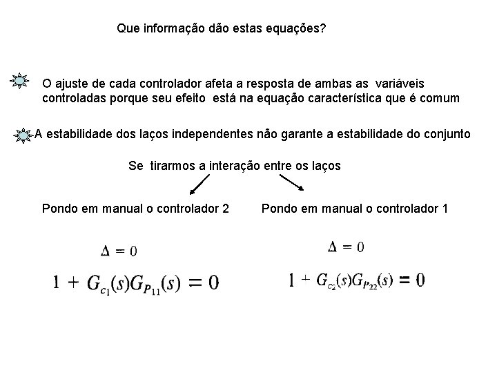 Que informação dão estas equações? O ajuste de cada controlador afeta a resposta de