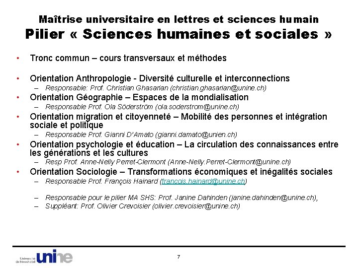 Maîtrise universitaire en lettres et sciences humain Pilier « Sciences humaines et sociales »