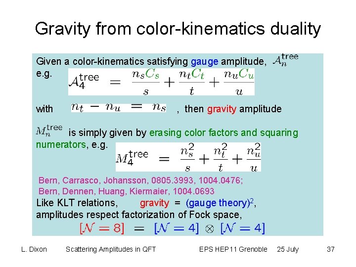 Gravity from color-kinematics duality Given a color-kinematics satisfying gauge amplitude, e. g. with ,