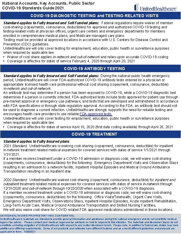 National Accounts, Key Accounts, Public Sector COVID-19 Standards Guide 2021 COVID-19 DIAGNOSTIC TESTING and