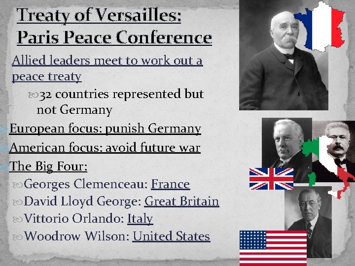 Treaty of Versailles: Paris Peace Conference Allied leaders meet to work out a peace