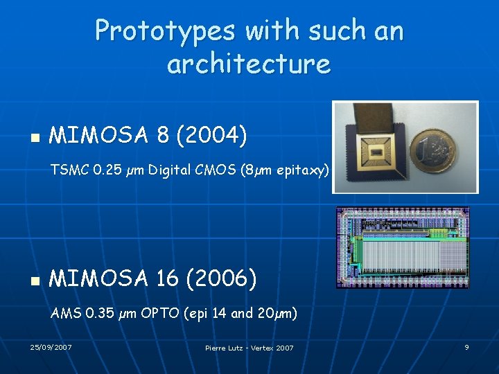 Prototypes with such an architecture n MIMOSA 8 (2004) TSMC 0. 25 µm Digital