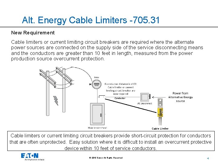 Alt. Energy Cable Limiters -705. 31 New Requirement Cable limiters or current limiting circuit