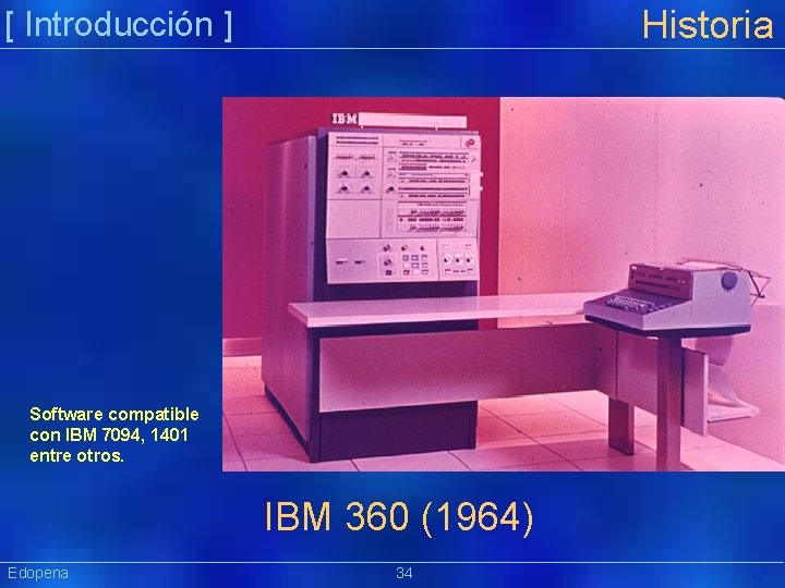 Historia [ Introducción ] Software compatible con IBM 7094, 1401 entre otros. IBM 360