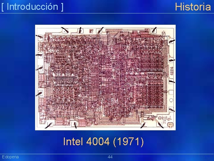 Historia [ Introducción ] Intel 4004 (1971) Edopena 44 Präsentat ion 