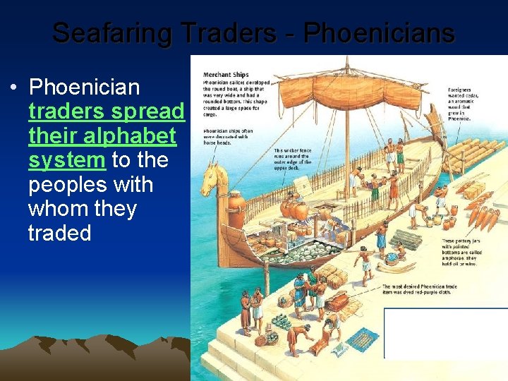 Seafaring Traders - Phoenicians • Phoenician traders spread their alphabet system to the peoples