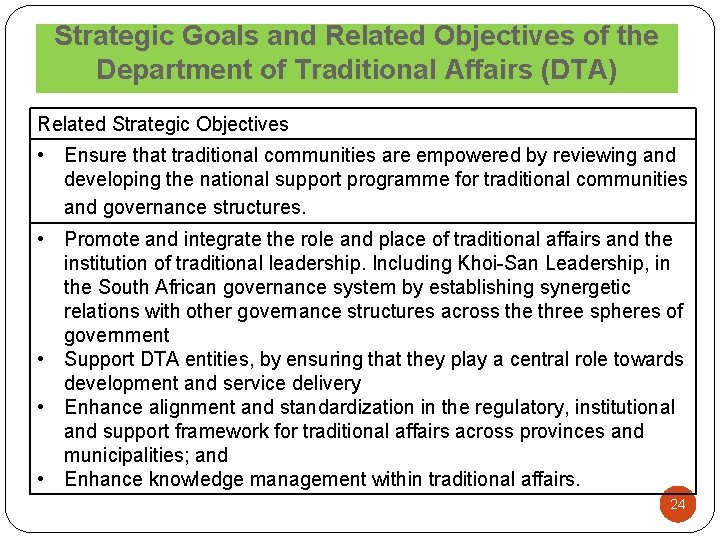 Strategic Goals and Related Objectives of the Department of Traditional Affairs (DTA) Related Strategic