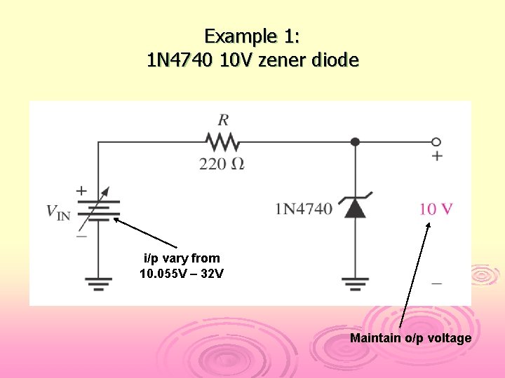 Example 1: 1 N 4740 10 V zener diode i/p vary from 10. 055