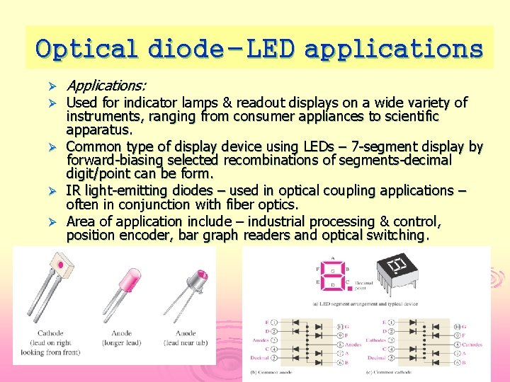 Optical diode-LED applications Ø Ø Ø Applications: Used for indicator lamps & readout displays