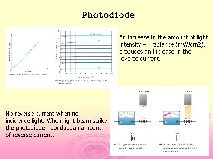 Photodiode An increase in the amount of light intensity – irradiance (m. W/cm 2),