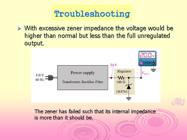 Troubleshooting Ø With excessive zener impedance the voltage would be higher than normal but