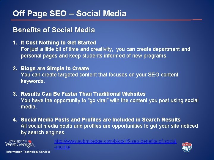 Off Page SEO – Social Media Benefits of Social Media 1. It Cost Nothing