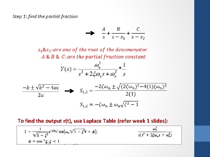 Step 1: find the partial fraction To find the output r(t), use Laplace Table