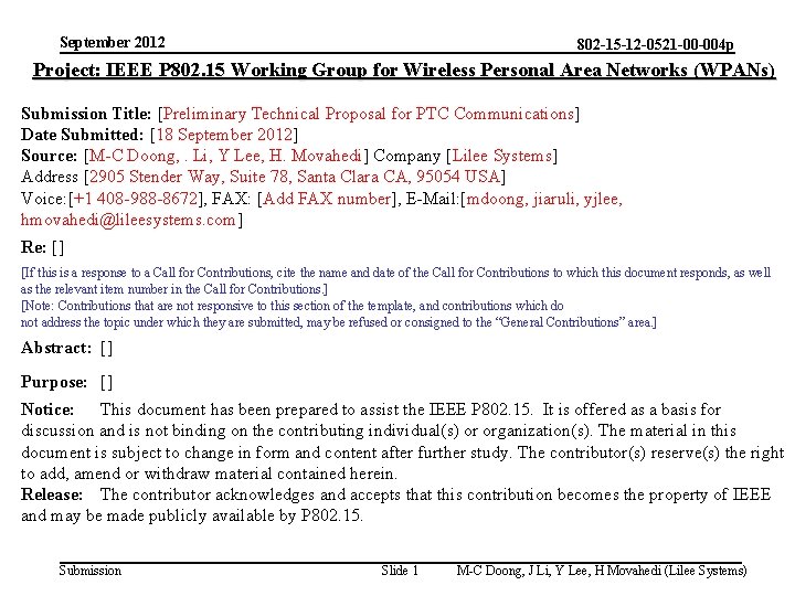 September 2012 802 -15 -12 -0521 -00 -004 p Project: IEEE P 802. 15