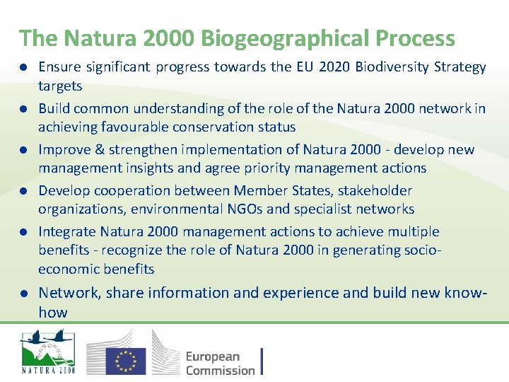 The Natura 2000 Biogeographical Process l l l Ensure significant progress towards the EU